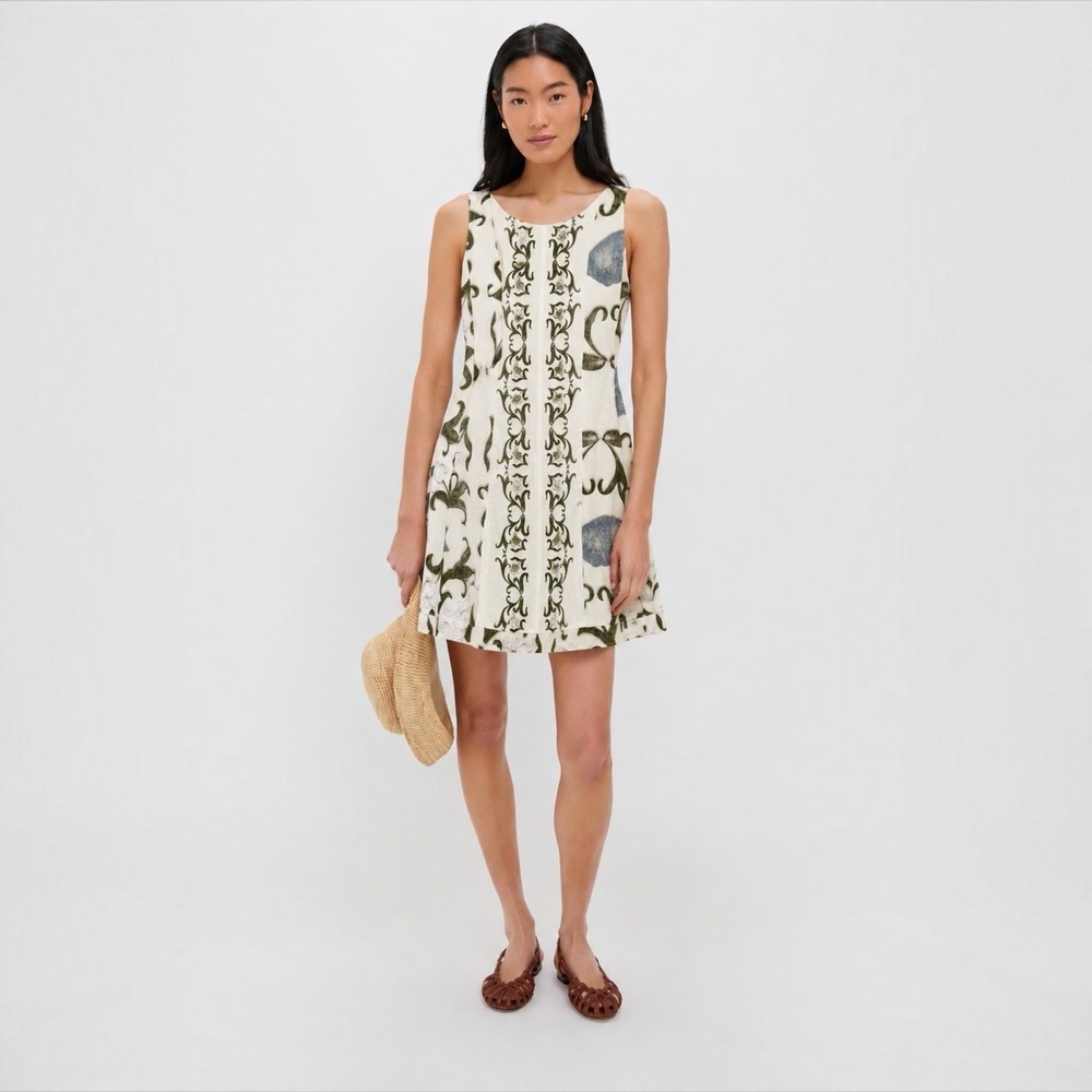 Anna Cate Layla Mini Dress Light Blue Fish Beige Floral Cotton 2025ACSU39 M NWT